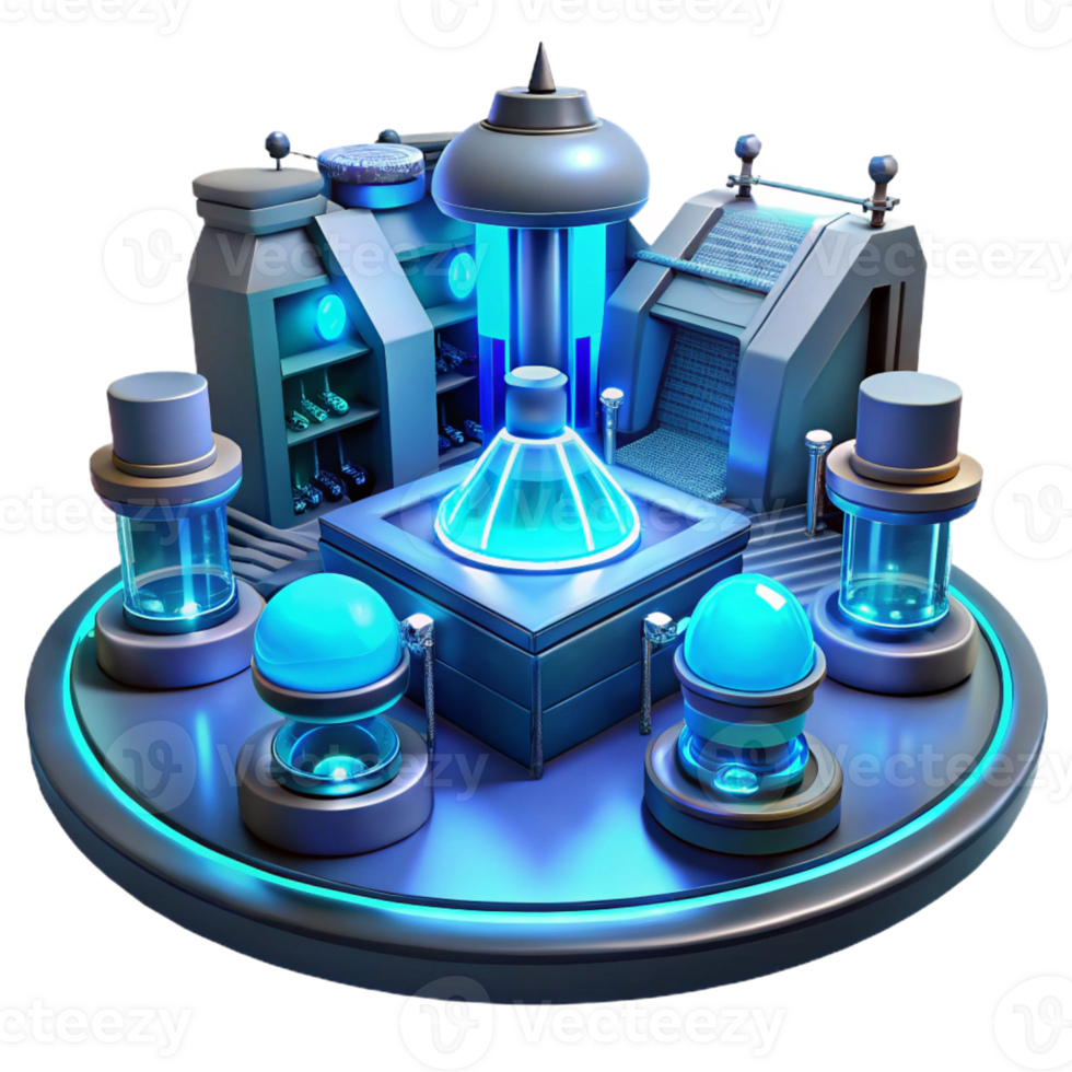 beautiful traditional A futuristic laboratory filled with glowing equipment, cool blue lighting, science fiction style high resolution png