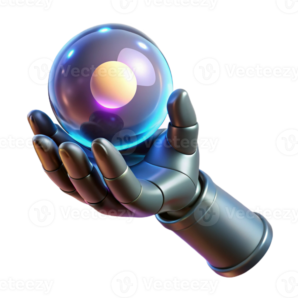 elegant abstract A cyborg hand holding a glowing orb of energy, dramatic lighting, cyberpunk style professional png