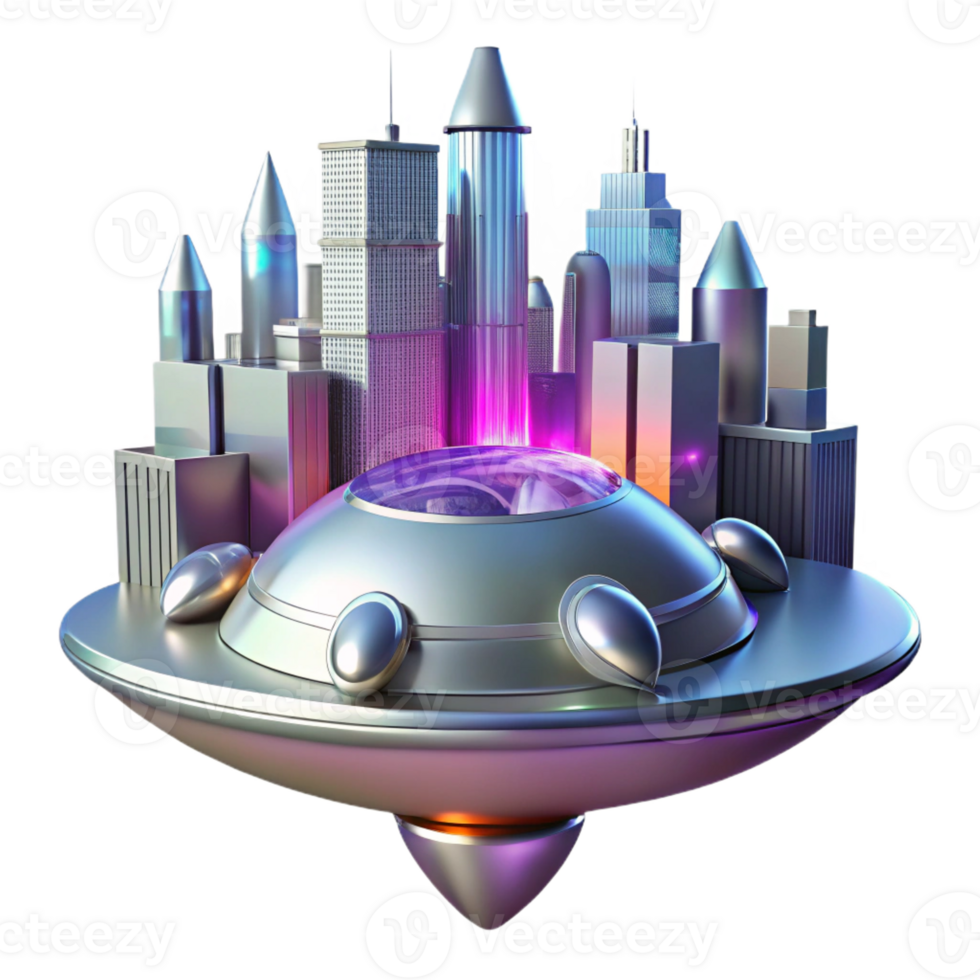 vibrant contemporary A sleek, silver spaceship landing on a futuristic city, vibrant and dynamic lighting, space opera style high resolution png