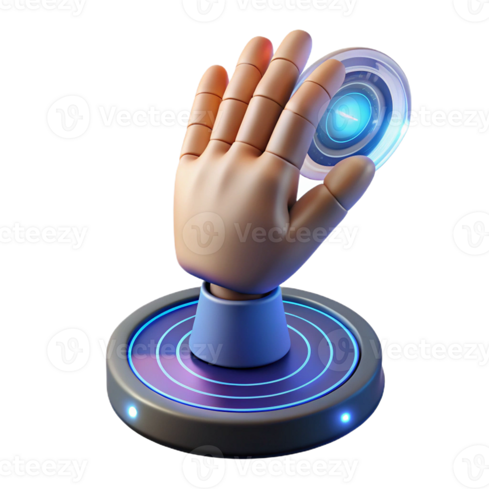 vibrant modern A human hand reaching out to touch a malfunctioning holographic interface, flickering lighting, futuristic and minimalist style authentic png