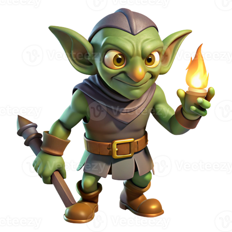 dramatic vintage A cunning goblin rogue lurking in the shadows, illuminated by a flickering torch, in a gritty, realistic style high resolution png