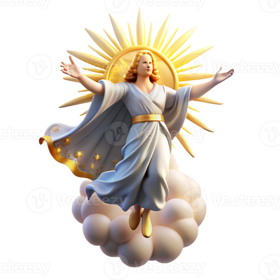 serene classic A celestial being descending from the heavens, radiating divine light, in a Renaissance-inspired style high quality png