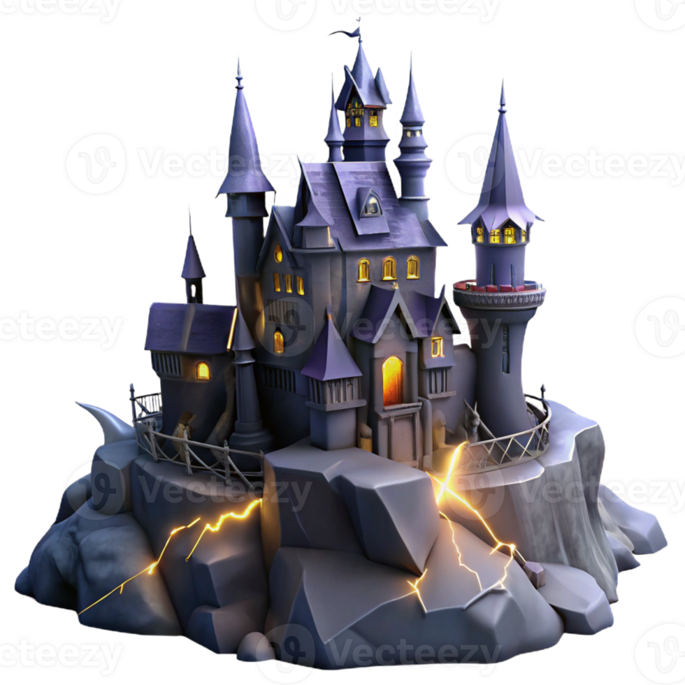 extraordinary rustic A haunted castle perched on a craggy cliff, illuminated by lightning, in a gothic horror style high resolution png