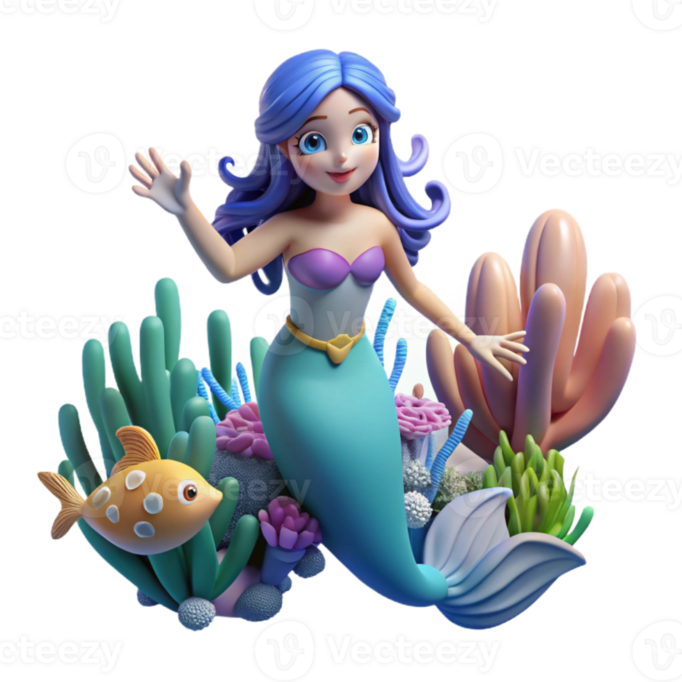 vibrant traditional A shimmering mermaid swimming through a coral reef, lit by underwater bioluminescence, in a vibrant, underwater scene style high quality png