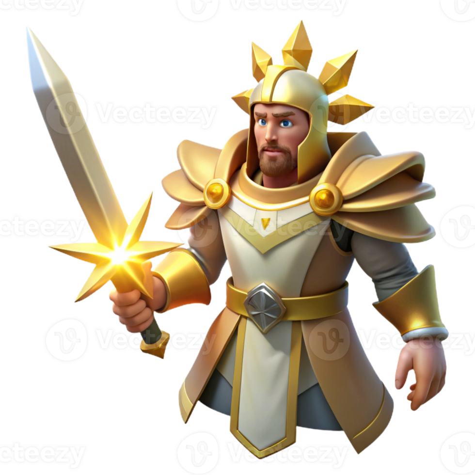 vibrant abstract A valiant paladin wielding a holy sword, radiating divine light, in a heroic, fantasy art style authentic png