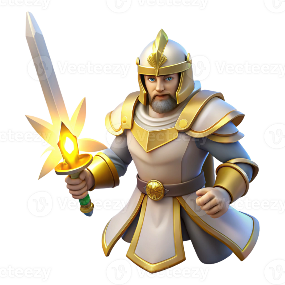 serene abstract A valiant paladin wielding a holy sword, radiating divine light, in a heroic, fantasy art style high resolution png