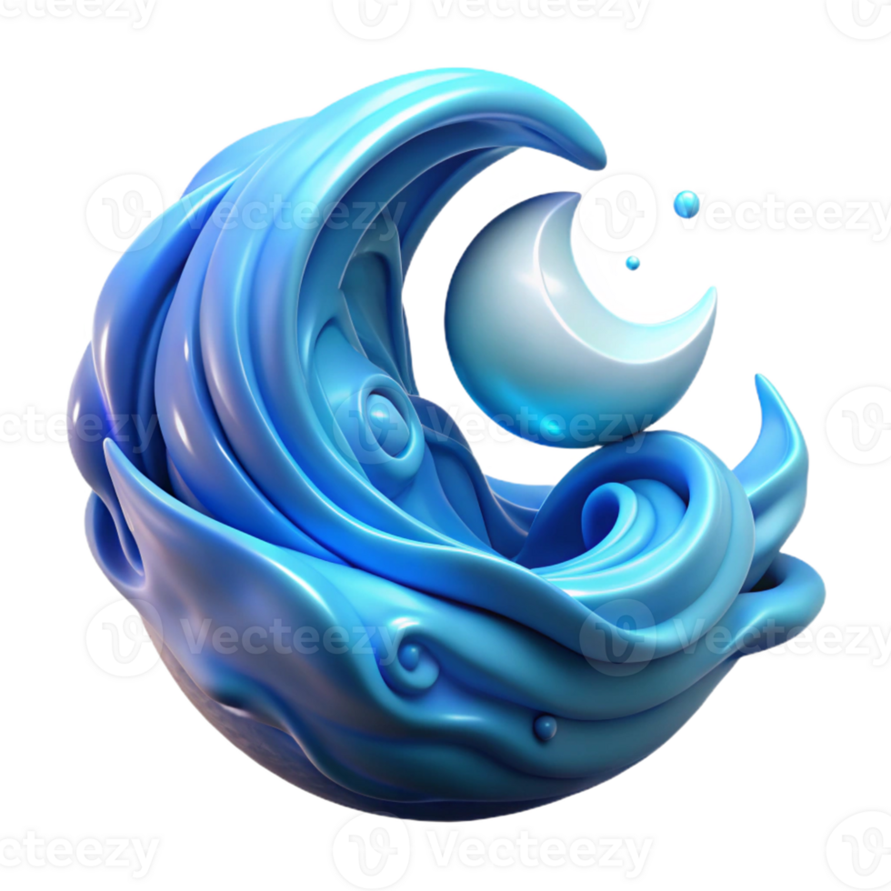 extraordinary minimalist A powerful elemental being composed of swirling water, illuminated by moonlight, in a fluid, abstract style authentic png