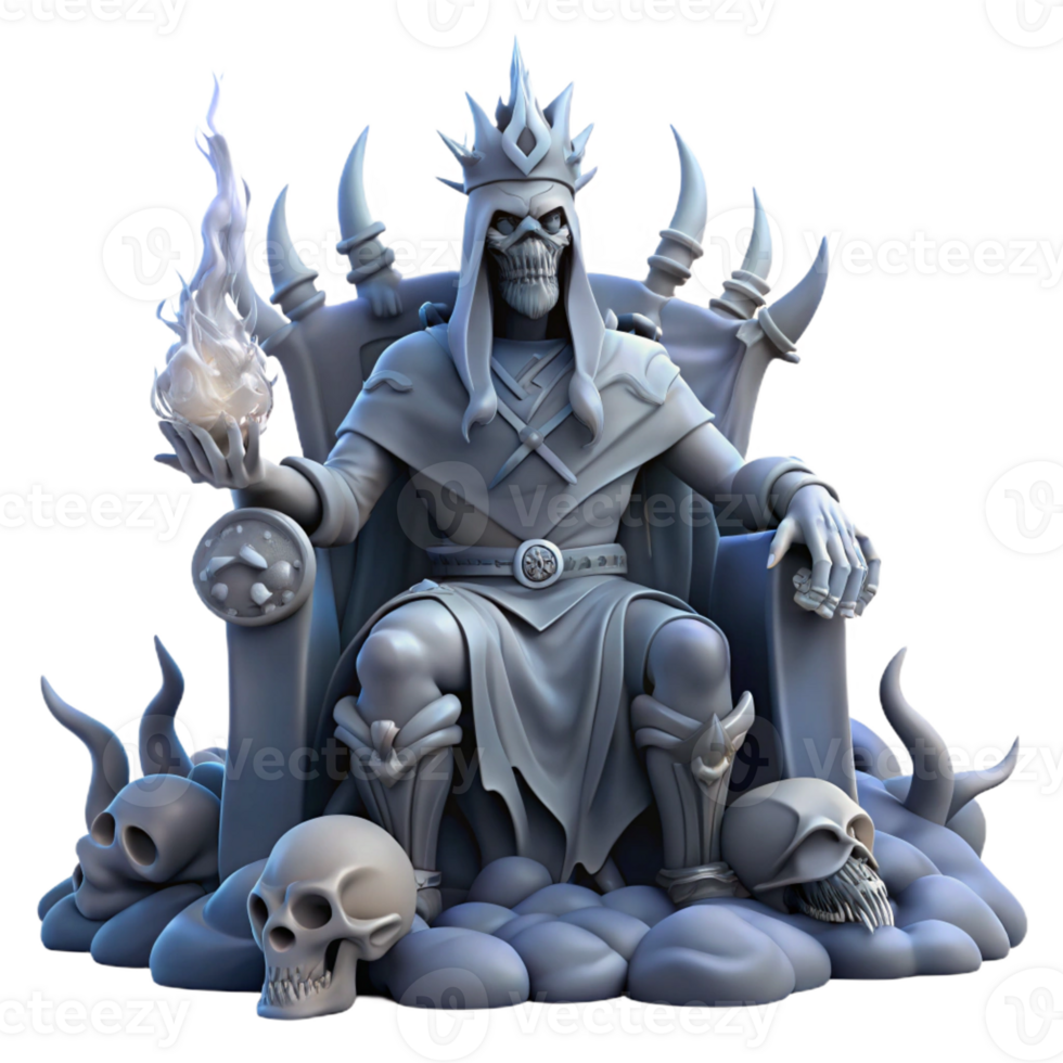 vibrant traditional A powerful lich king sitting on a throne of bone, surrounded by swirling spirits, in a dark, macabre style authentic png