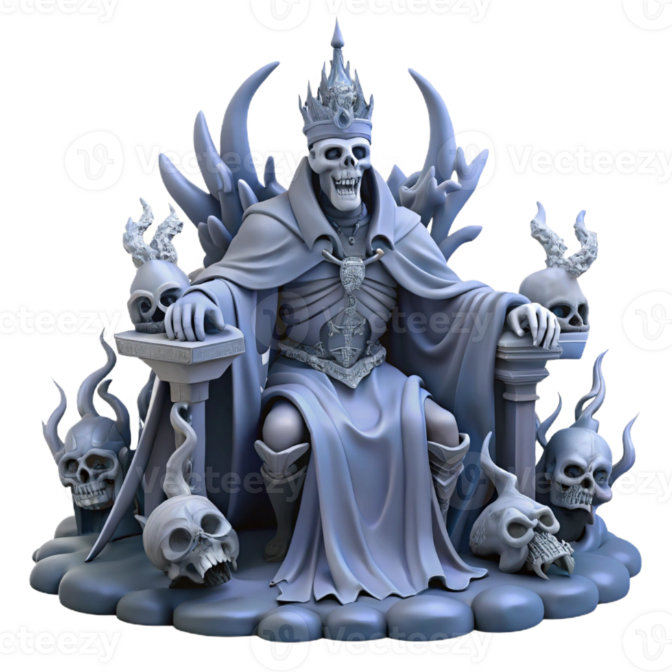wonderful abstract A powerful lich king sitting on a throne of bone, surrounded by swirling spirits, in a dark, macabre style high resolution png