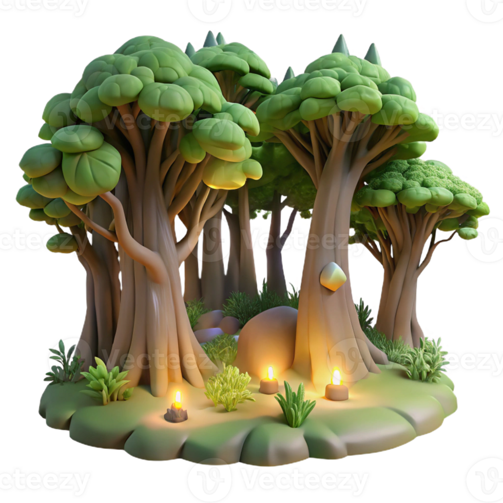 extraordinary vintage A hidden grove of ancient trees, bathed in ethereal light, in a serene, nature-inspired style 4K png