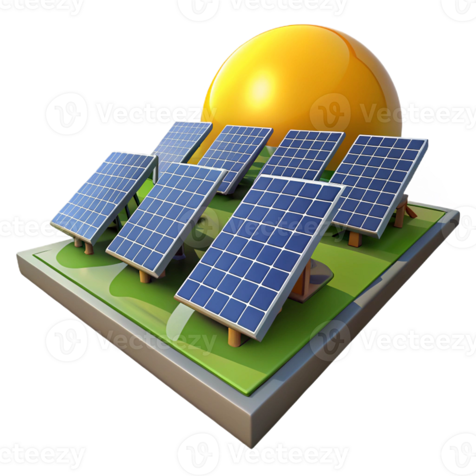 elegant creative A field of solar panels stretching towards the horizon, bright sunlight, realistic rendering authentic png