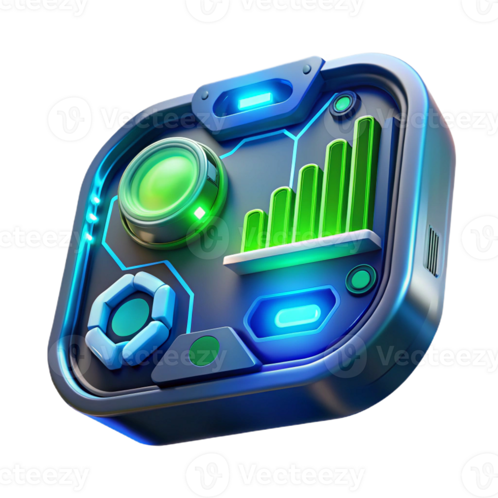 impressive creative A close-up of a futuristic HUD display, glowing with data and information, cool blue and green lighting 4K png