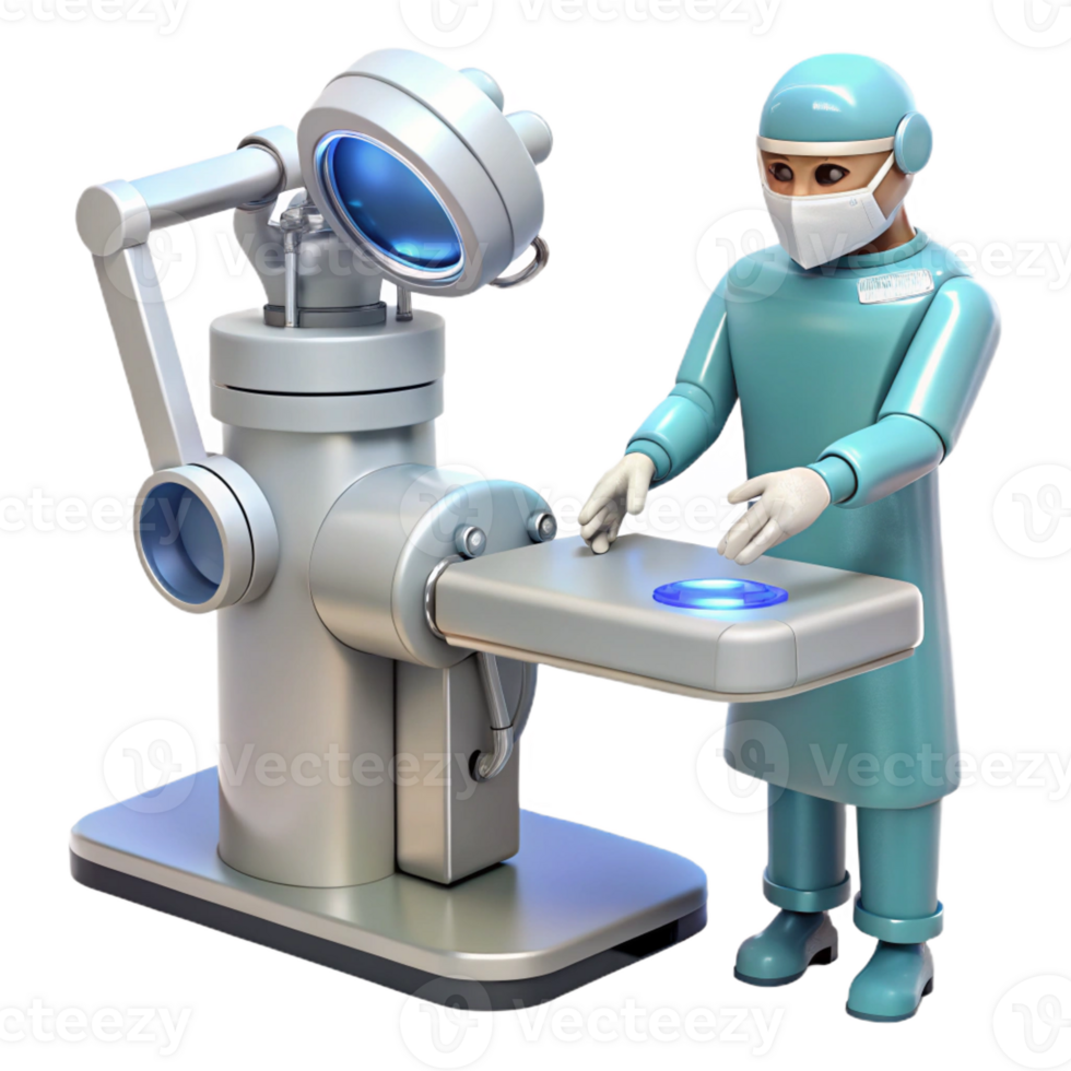 impressive classic A robotic surgeon performing a delicate operation, sterile environment, bright, white lighting high quality png