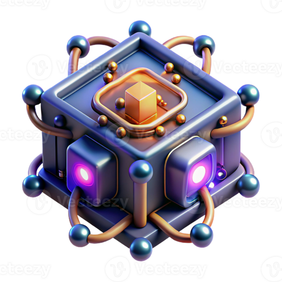 dramatic contemporary A quantum computer, glowing with complex energy patterns, dark background, mysterious lighting original png