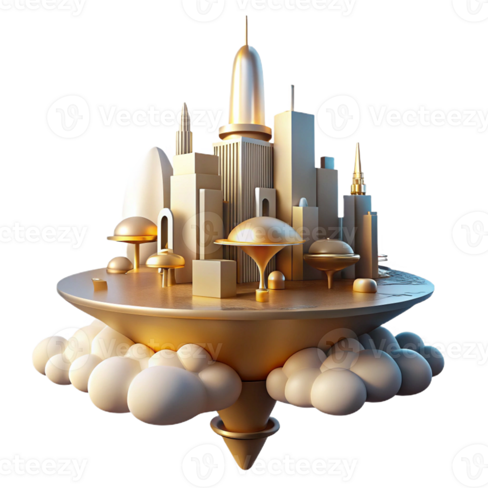 beautiful modern A futuristic city floating among the clouds, utopian design, soft, golden lighting detailed png
