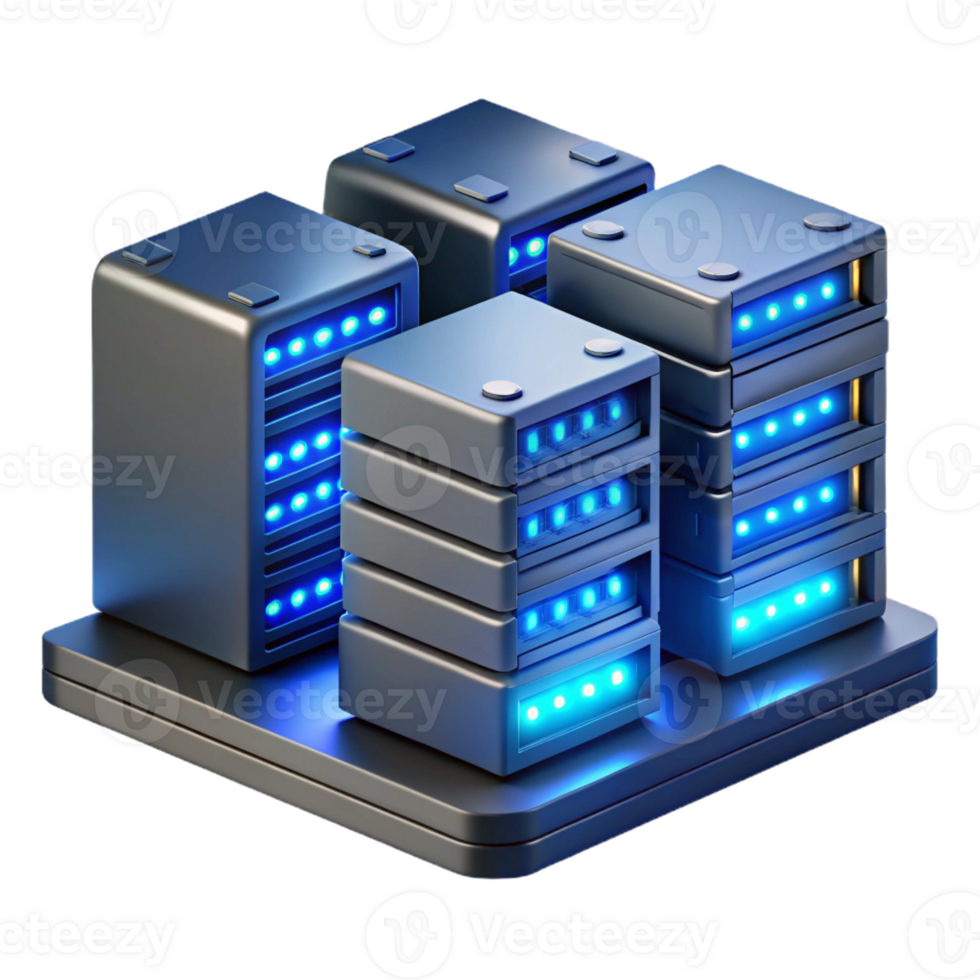 stunning classic A server room filled with blinking lights and humming servers, cool blue lighting, realistic rendering exclusive png