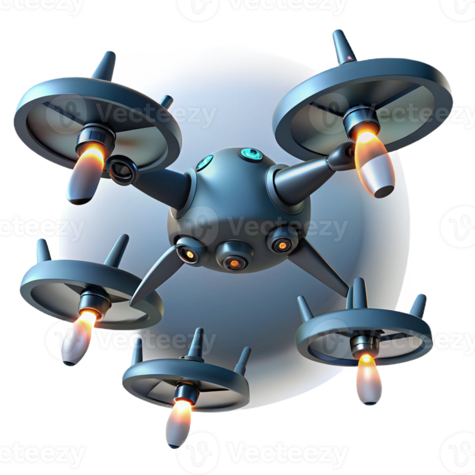impressive contemporary A group of drones flying in formation, synchronized movements, dark background, spotlights from below premium png