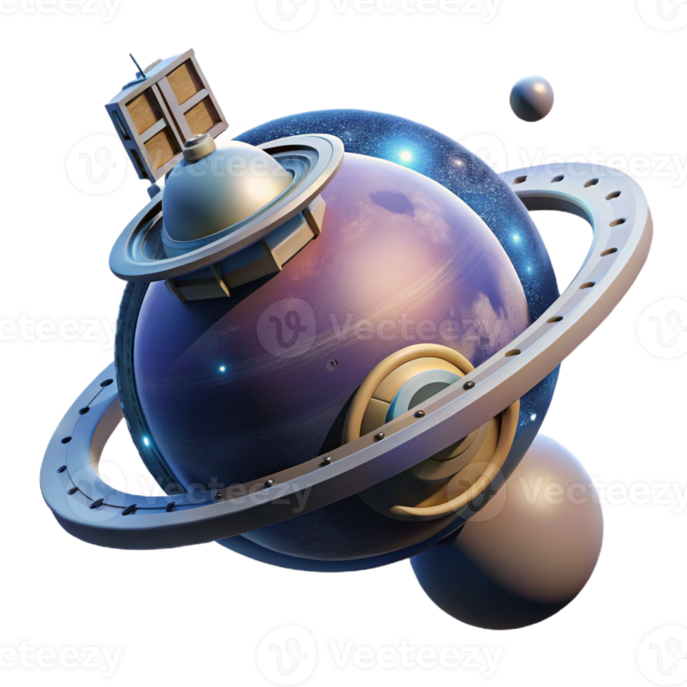 wonderful classic A space station orbiting a distant planet, detailed rendering, dim, starry lighting professional png