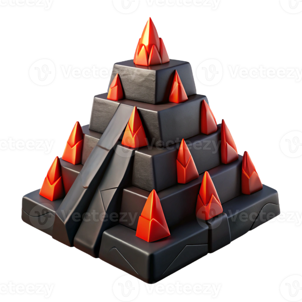 wonderful modern A towering ziggurat made of black obsidian, glowing red lava flowing down its sides, dark fantasy style original png