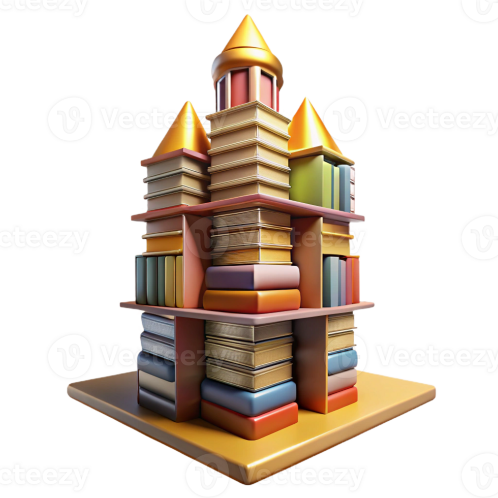 stunning modern A towering skyscraper made entirely of books, warm library lighting, whimsical style original png