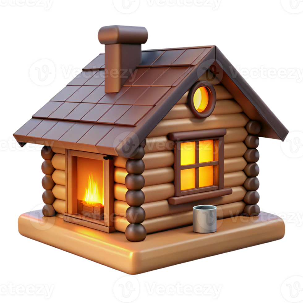 extraordinary contemporary A cozy log cabin nestled in a snowy forest, warm firelight glowing through the windows, rustic style high resolution png