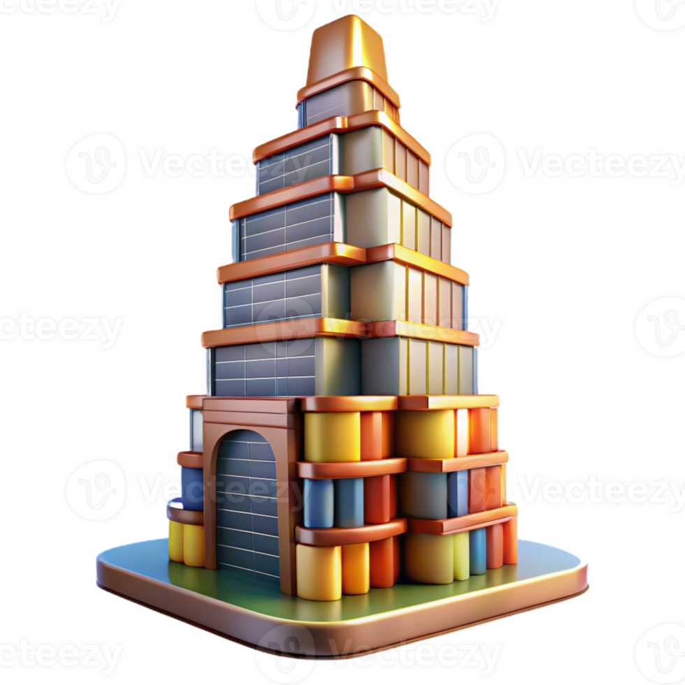 beautiful modern A towering skyscraper made entirely of books, warm library lighting, whimsical style original png