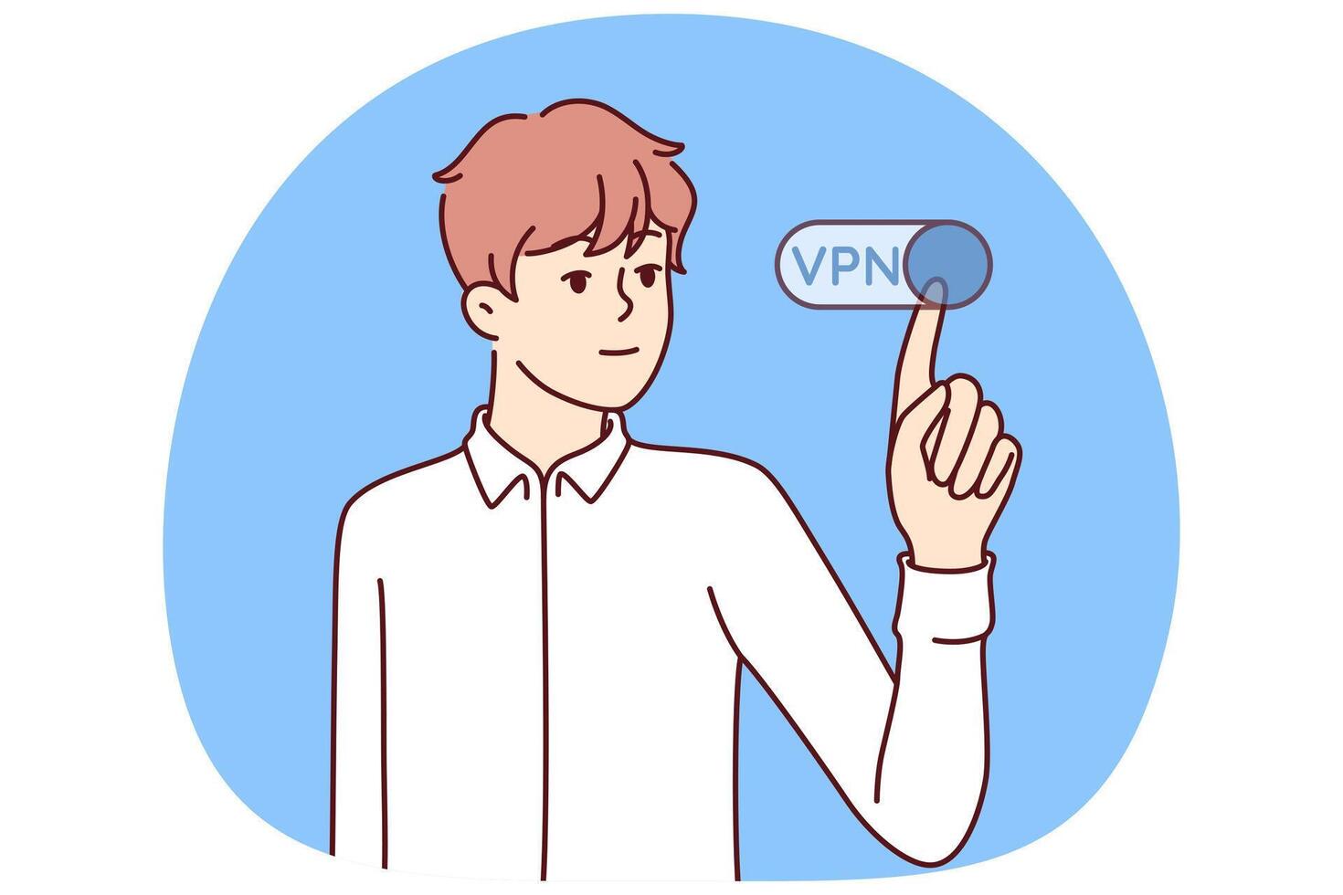 Man presses VPN button to remain invisible on internet and maintain privacy online surfing vector