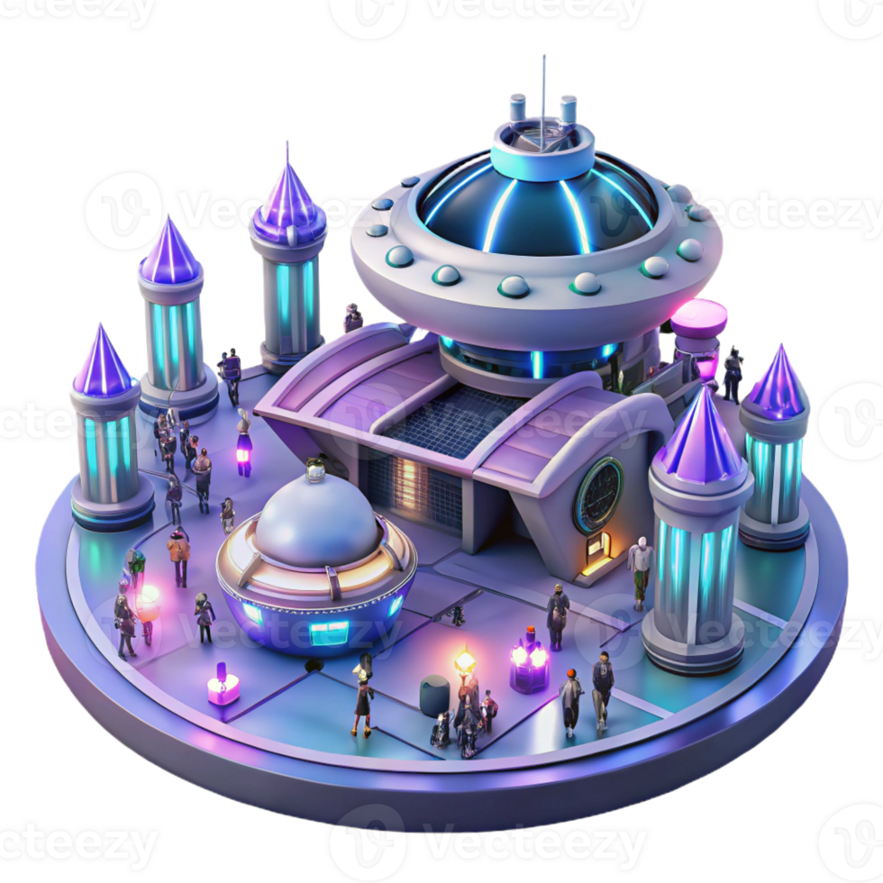 impressive contemporary A futuristic spaceport with sleek spaceships and bustling crowds, science fiction style, neon lighting professional png