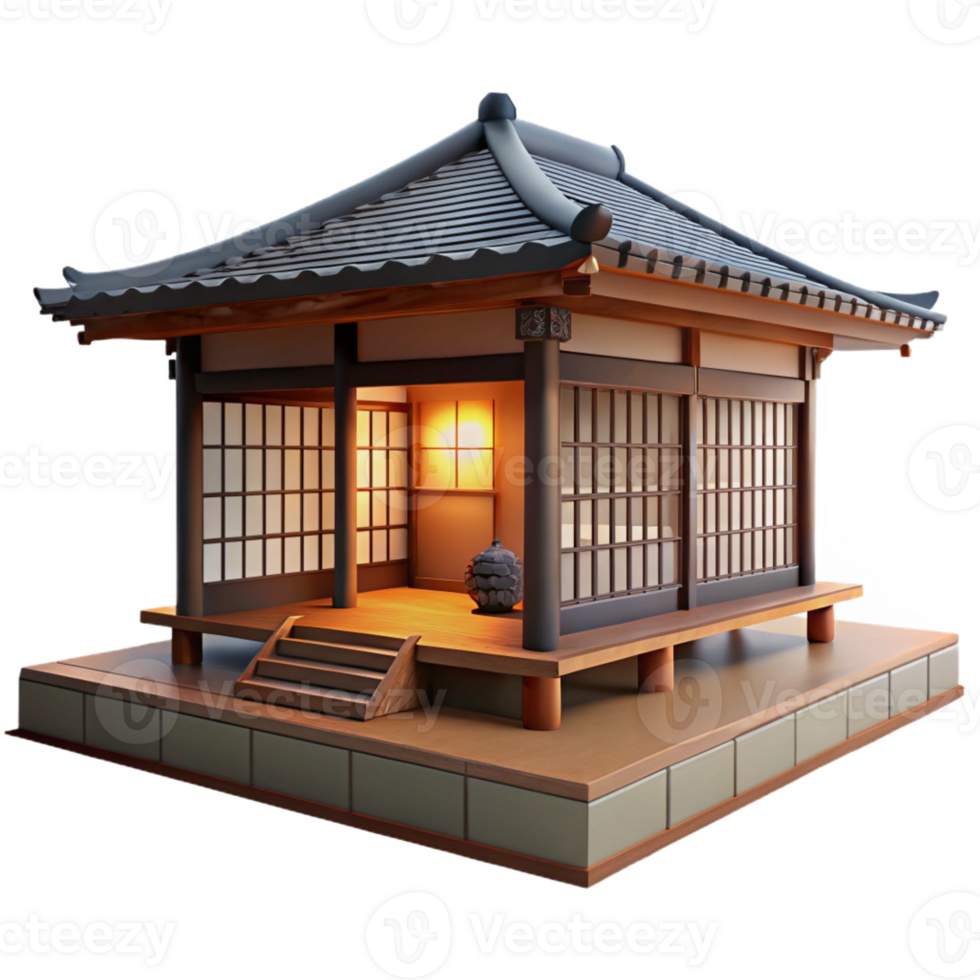 stunning creative A traditional Japanese tea house with tatami mats and shoji screens, serene atmosphere, soft natural light high quality png