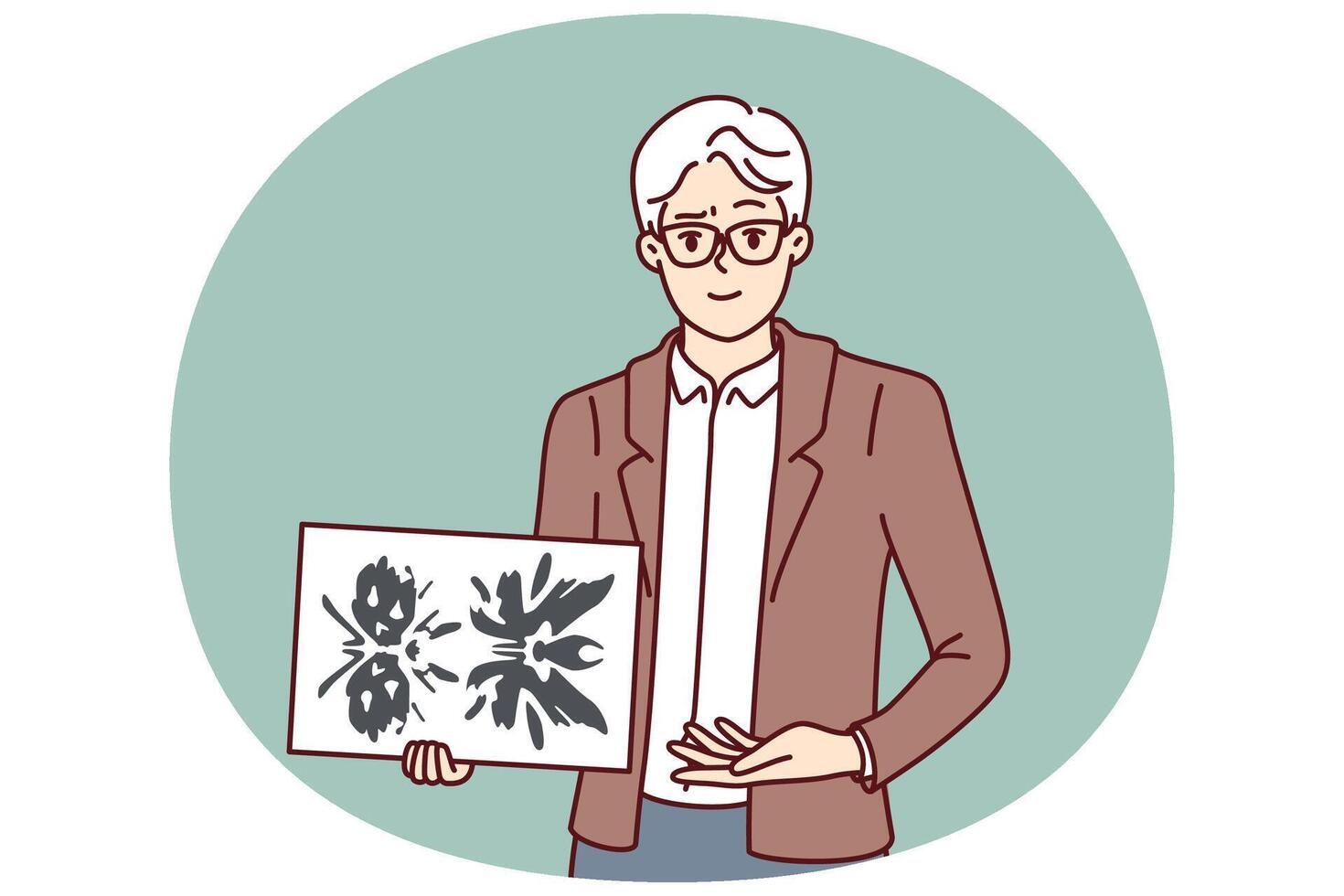 Man psychotherapist holds picture of rorschach test to determine patient personality type vector