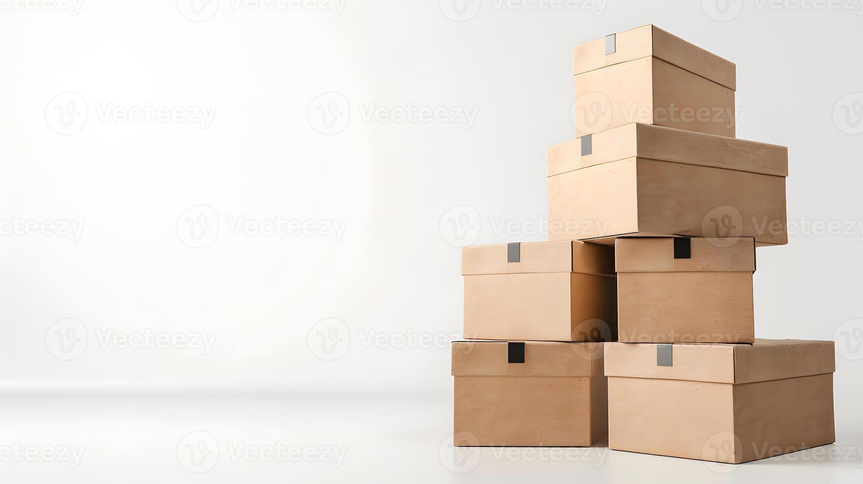 A collection of cardboard boxes neatly stacked in a simple setting photo