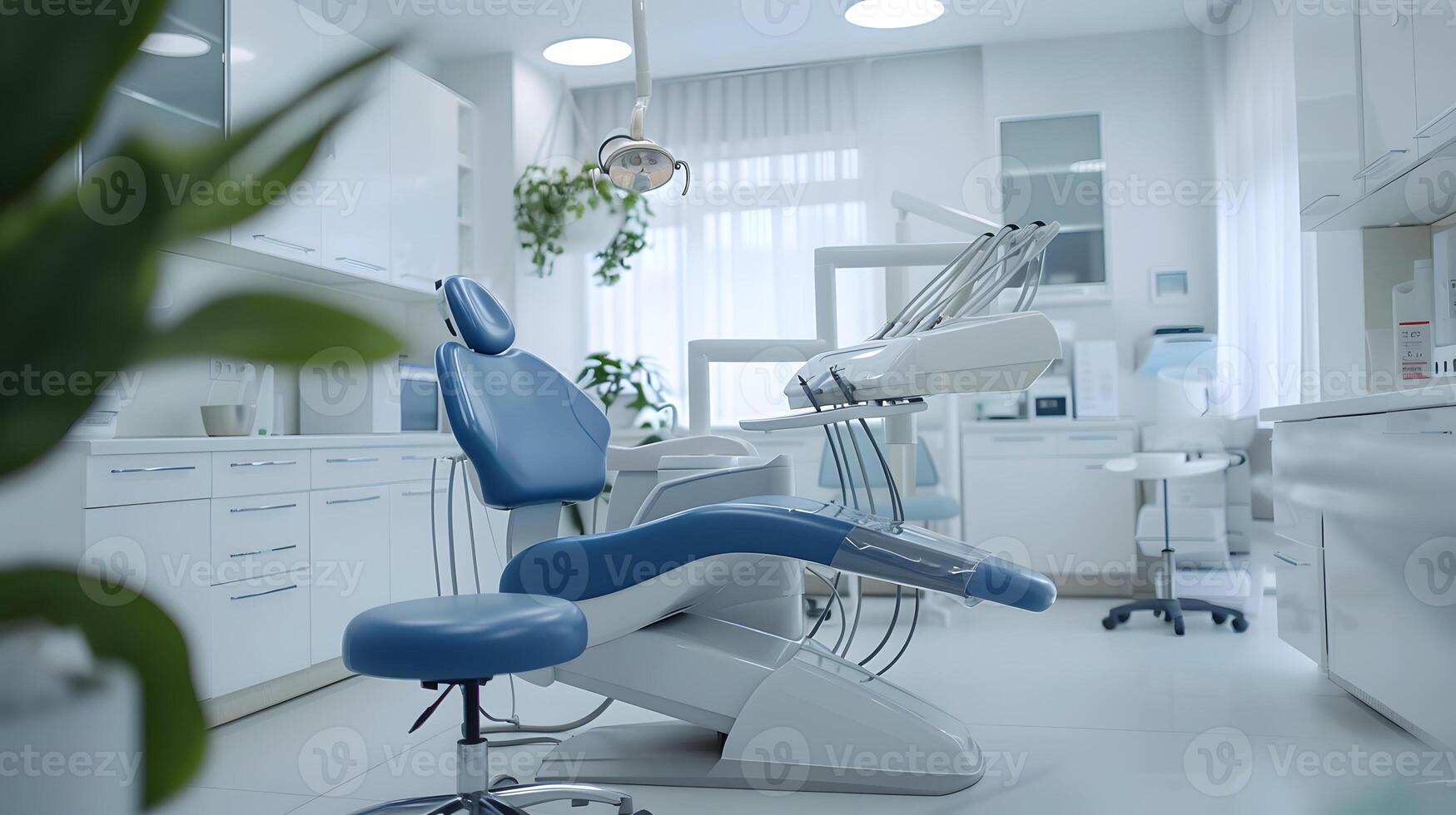 Vacant dental office featuring a blue dental chair photo