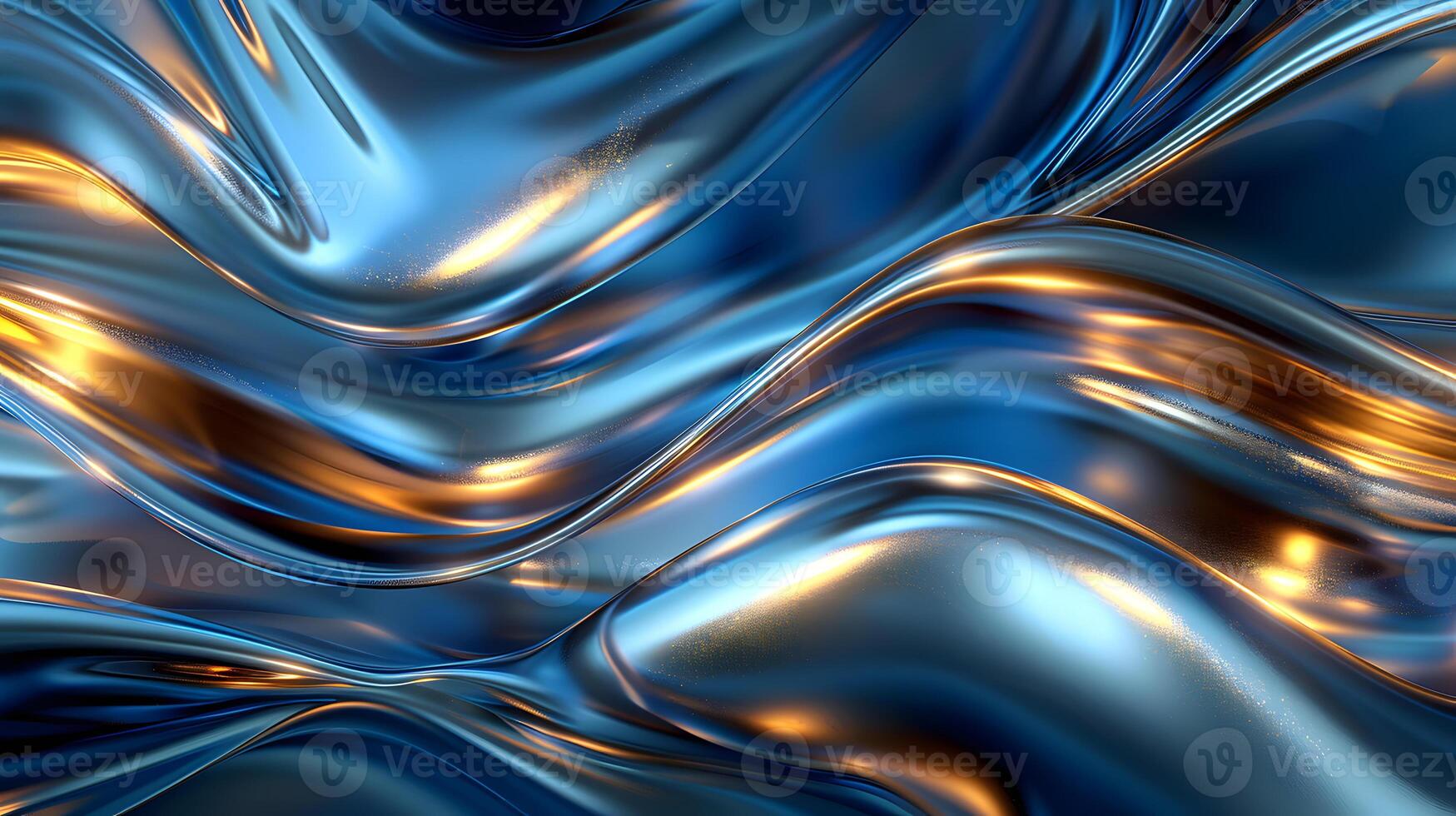 Close up view of a fluid azure and gold abstract background photo