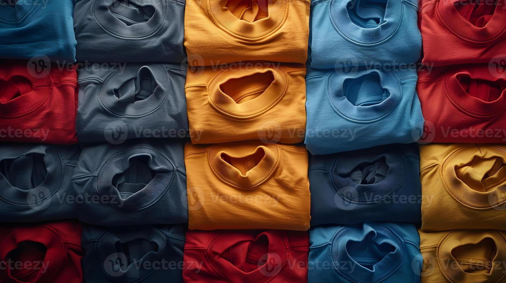 A stack of various colored sweaters in a rectangular arrangement photo