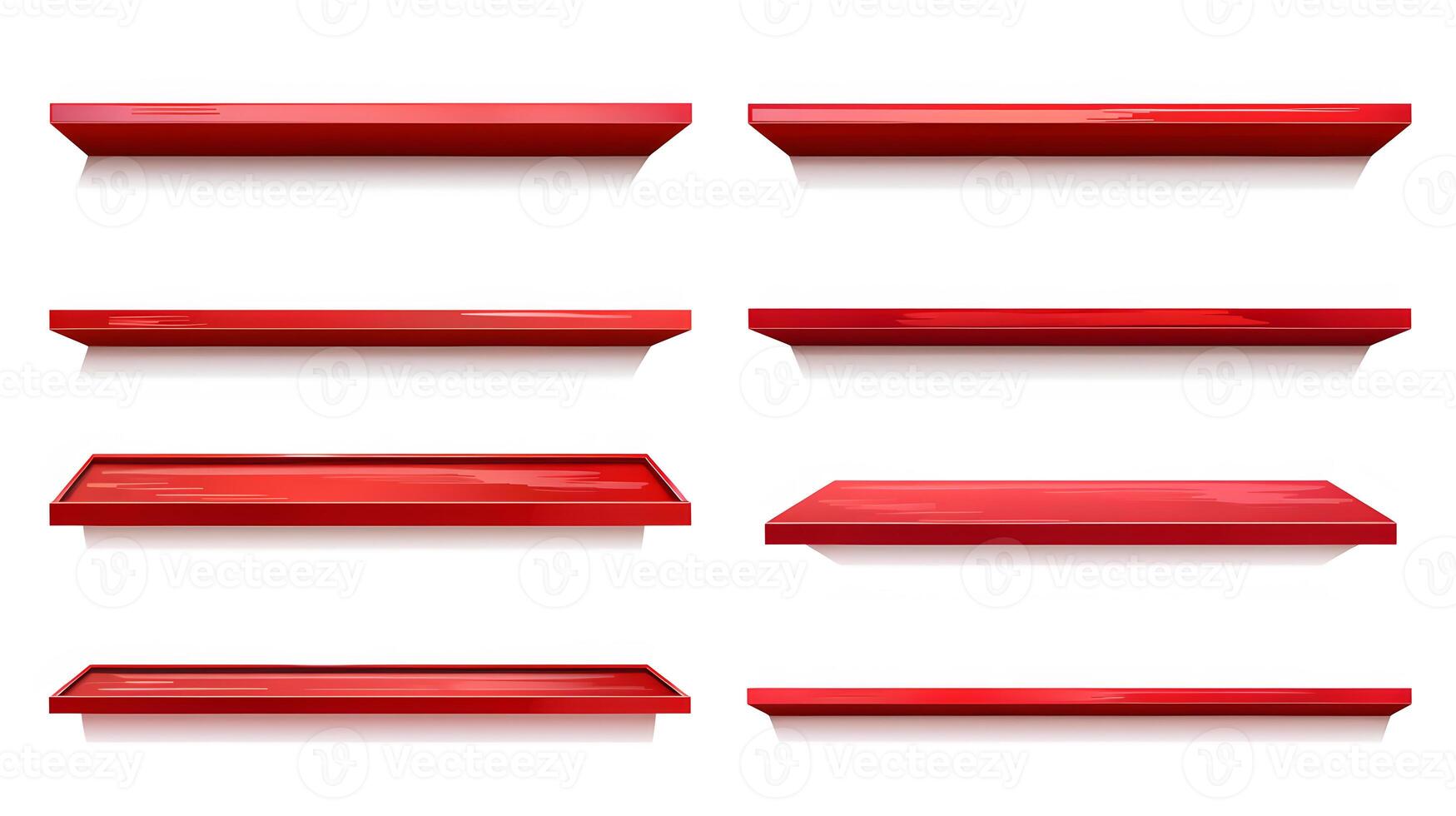 Red Wall-Mounted Shelves, Set of 8, Isolated on White Background photo