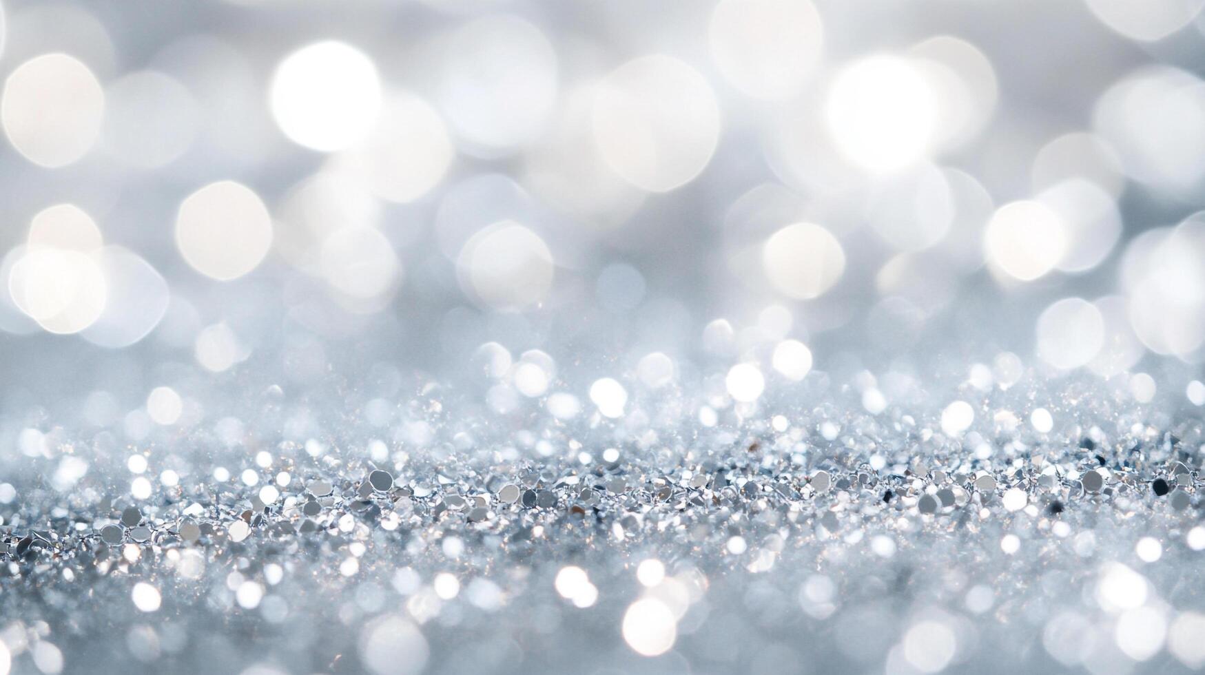 A mesmerizing spectacle of light and sparkle, where silver glitter meets ethereal bokeh, creating a captivating dance of illumination. photo