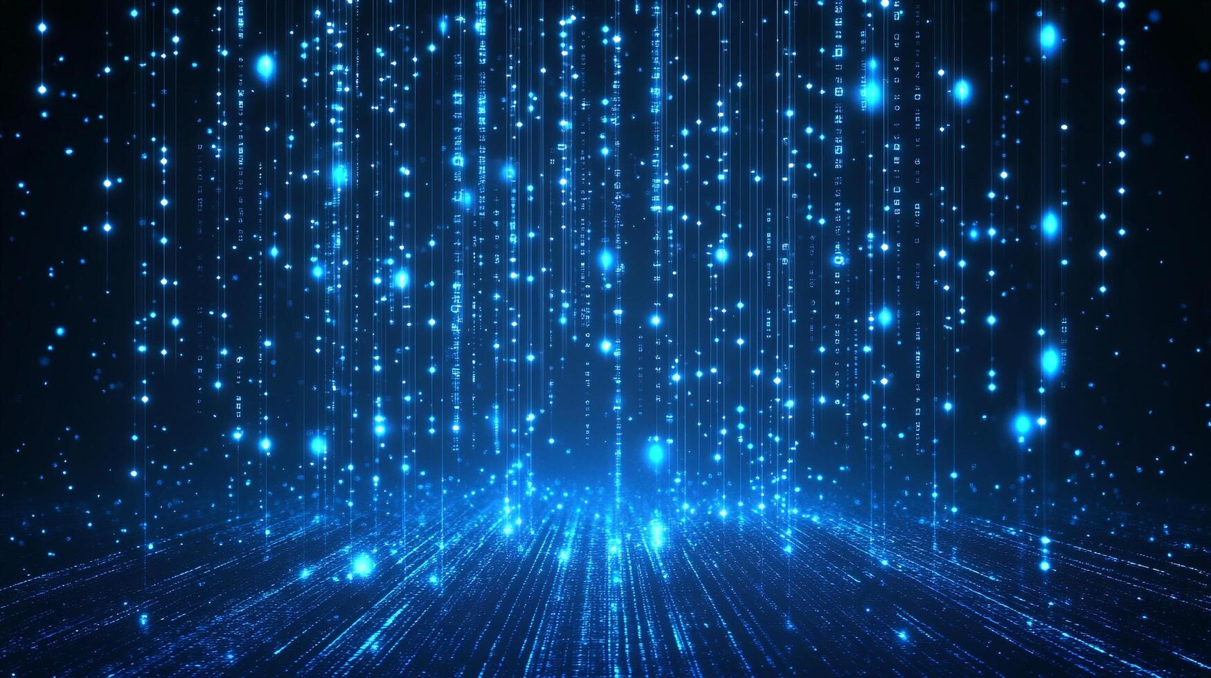 Blue data streams illuminate a digital landscape, evoking futuristic technology and virtual realms with their ethereal glow and dynamic flow. photo