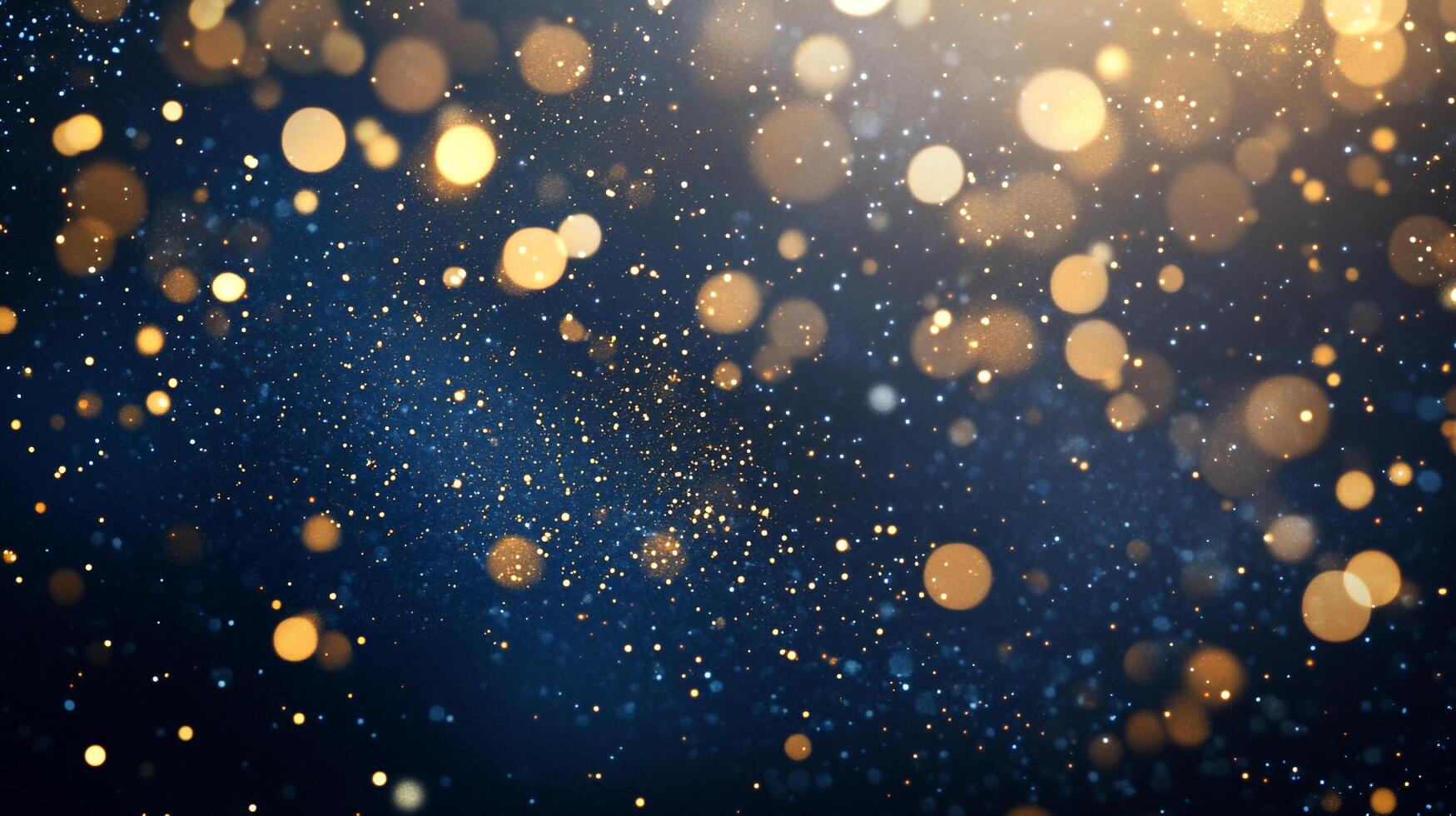 Abstract display of golden bokeh lights scattered across a deep blue background, creating a magical and ethereal ambiance. photo