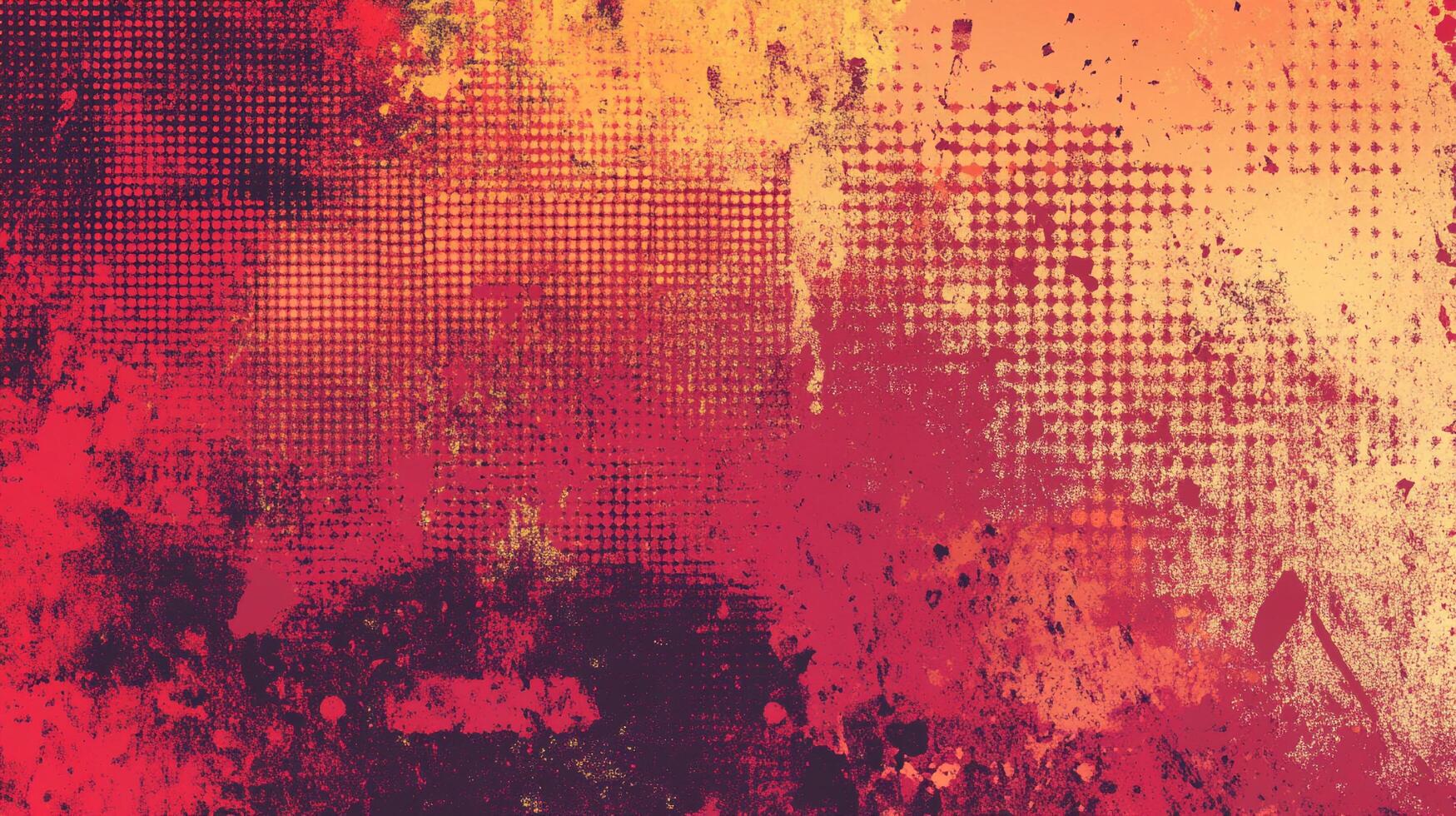 Abstract art featuring a blend of red, orange, and yellow hues with halftone textures and grunge elements for a textured, vibrant design. photo