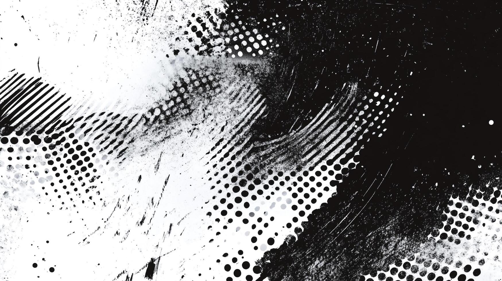 Dynamic black and white abstract background featuring halftone, lines, and grunge textures creates a visually striking contrast. photo