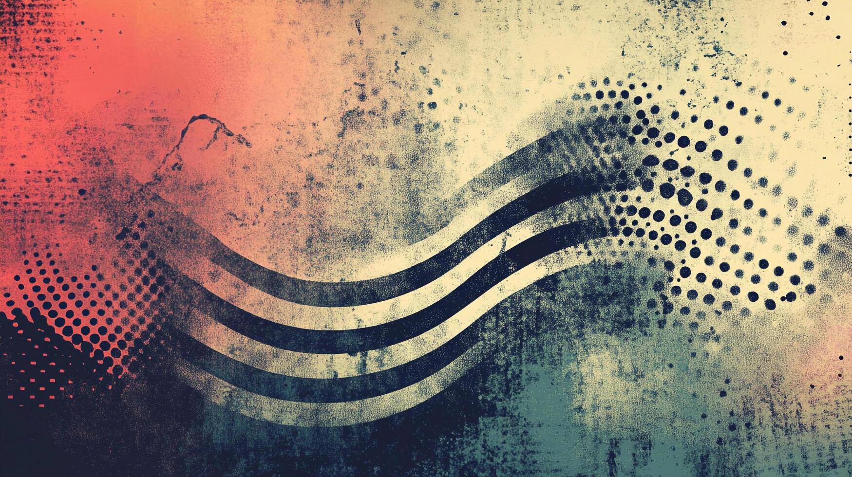 Abstract grunge background with wavy stripes and halftone dots blending textures and colors in a modern and distressed design. photo