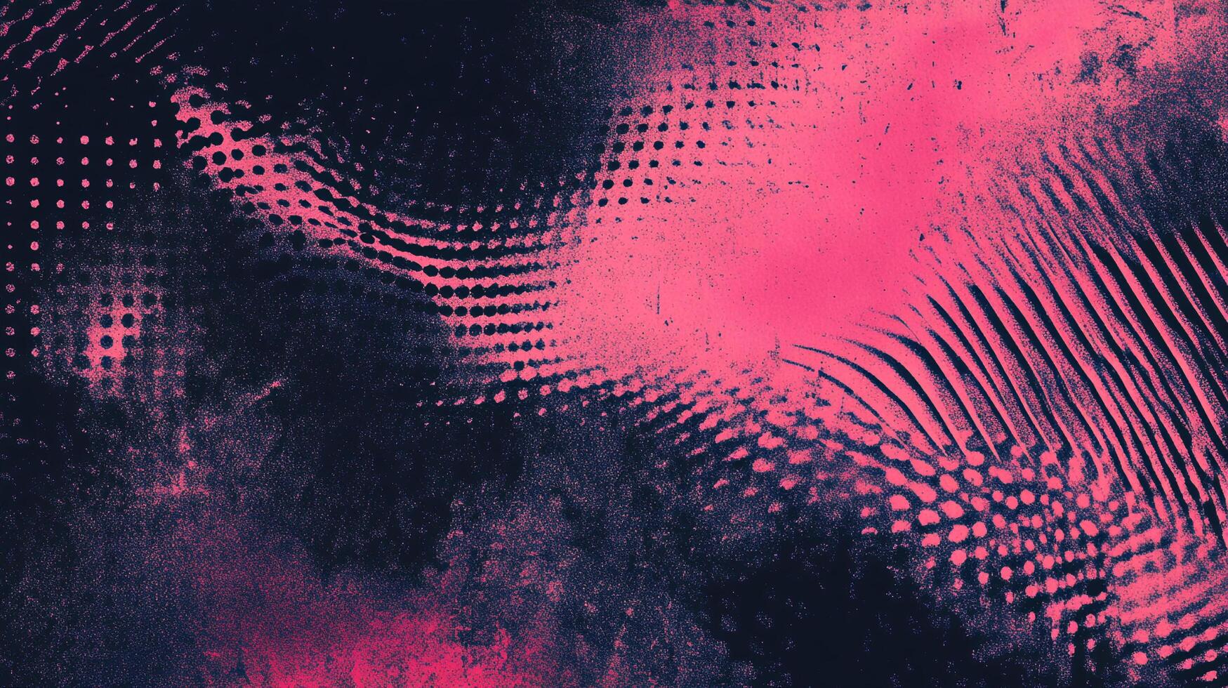 Abstract magenta and dark blue halftone pattern with textures creates a dynamic, visually stimulating background design. photo