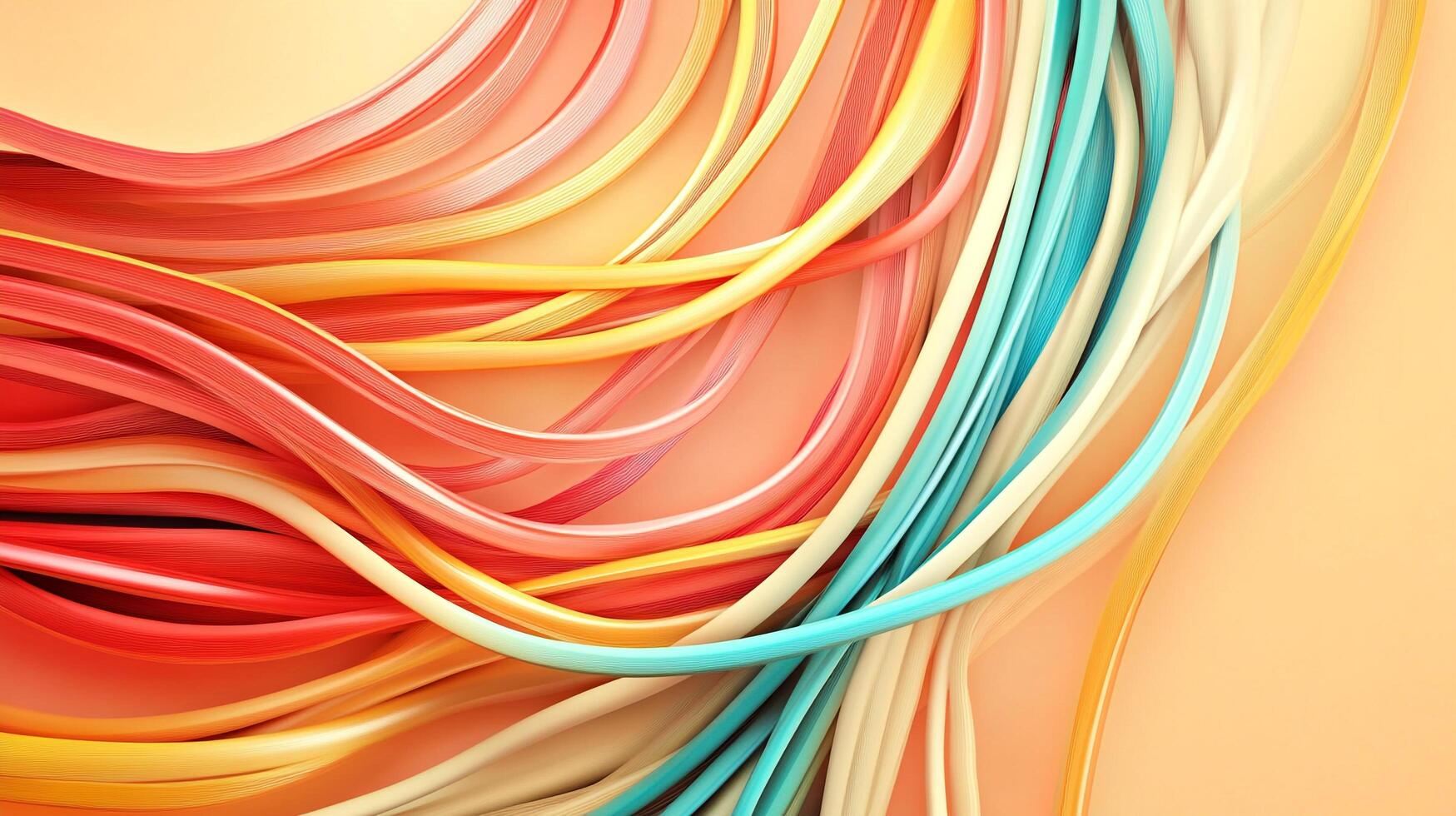 Abstract arrangement of colorful intertwined flowing curves in vibrant warm color palette on light peach background. Modern design element. photo