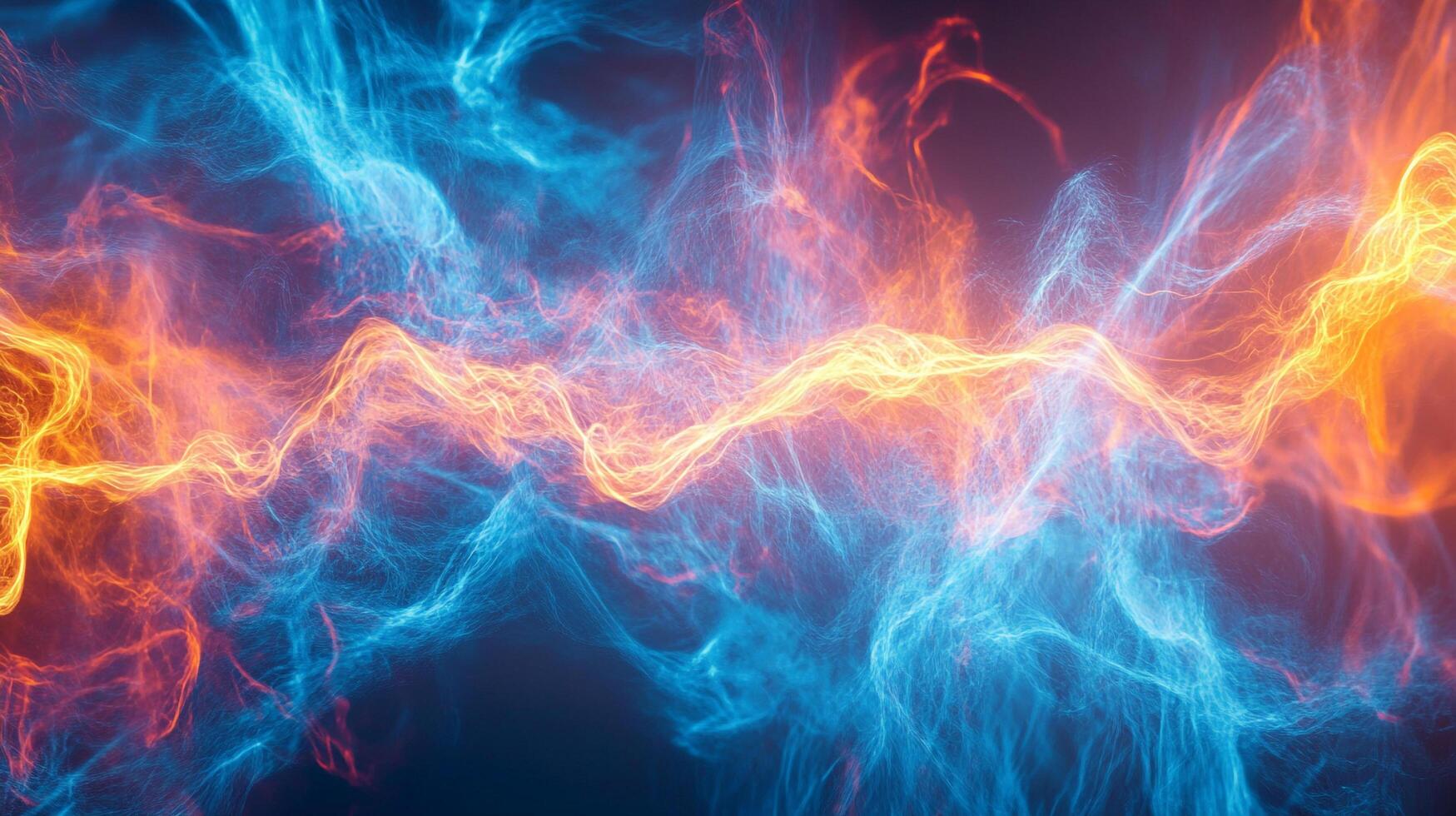 An abstract image features a vibrant blend of fiery orange and cool blue, evoking a sense of dynamic energy and contrasting elements. photo