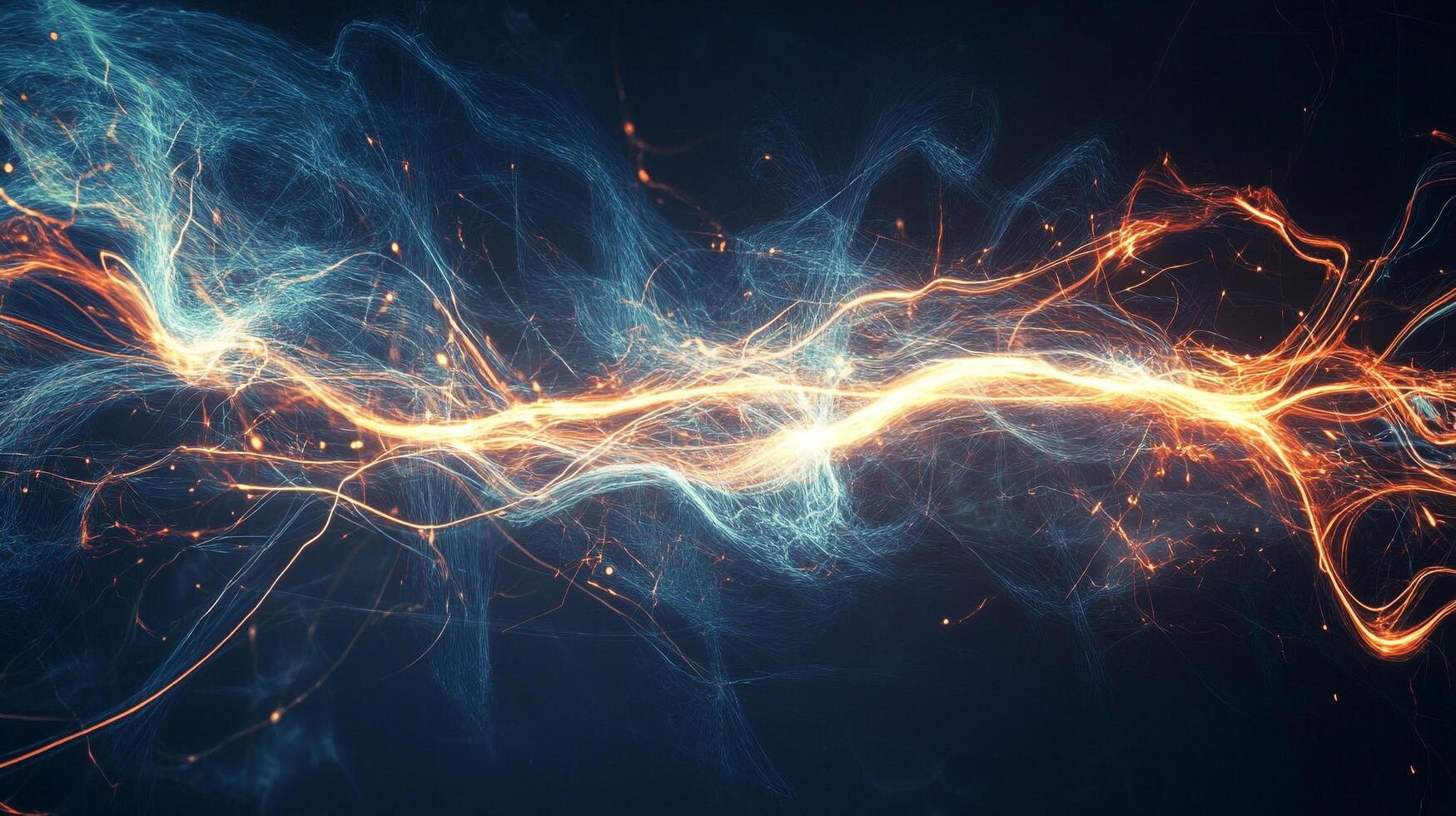 Electric stream of energy with golden lightning sparks. Dynamic flow of data and information. Abstract art. Energy concept. photo