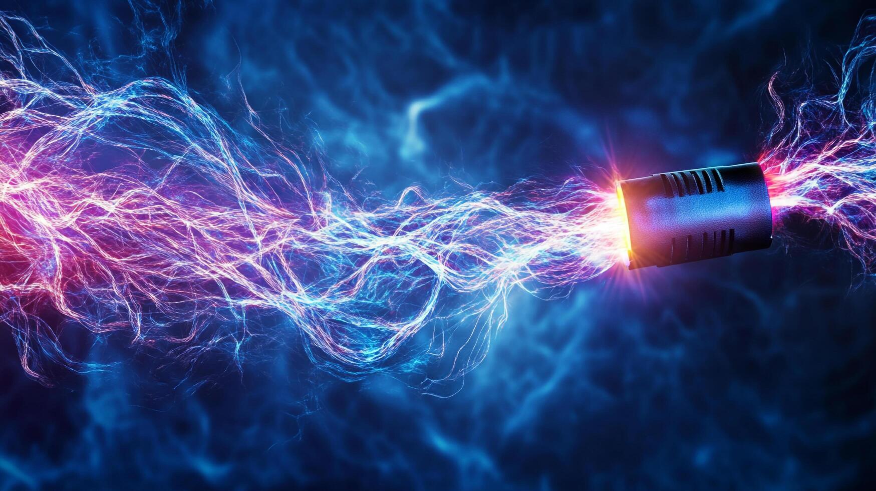 High-voltage electrical connector spewing energy across a cosmic background. Intense energy discharge creates a spectacle of light and power. photo