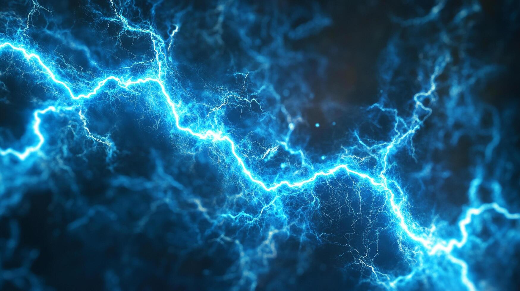 Blue electrical discharge with dramatic lighting illuminating crackling bolts creating powerful visual effect. Bright bolts, dark background. photo