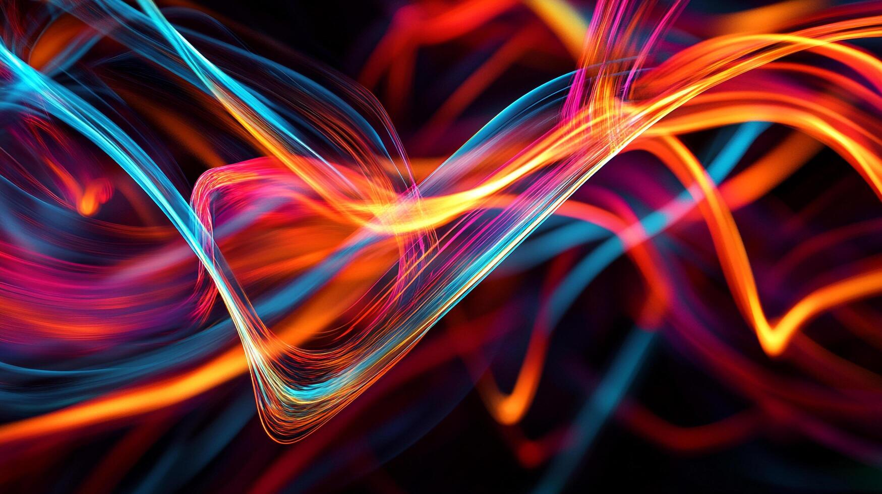 Dynamic streaks of vibrant blue, red, orange, and yellow light intertwine against a dark backdrop, creating a mesmerizing abstract design. photo