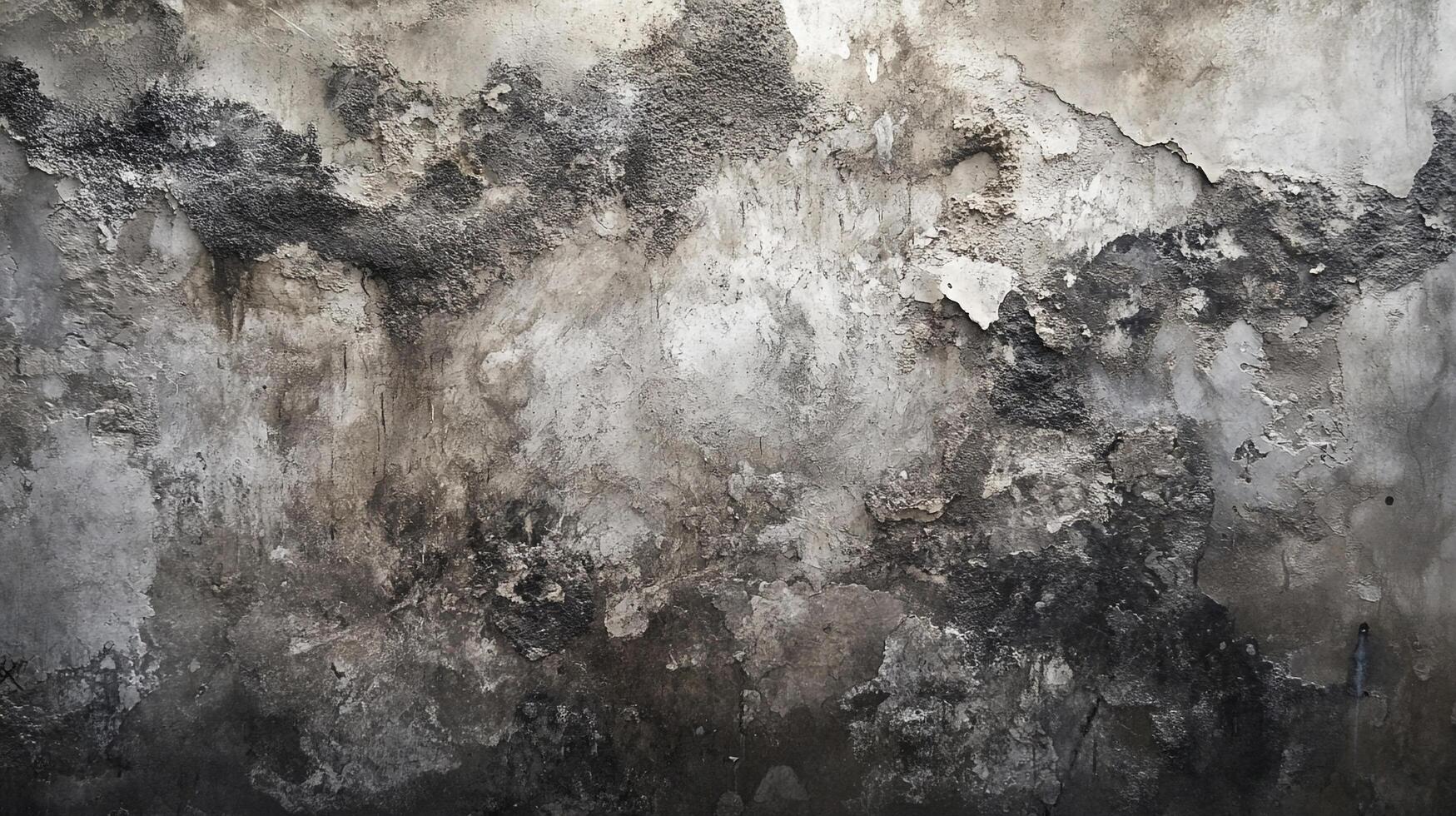 Distressed gray wall with textured patches and peeled layers, creating a visual story of age and decay. Neutral palette for diverse projects. photo