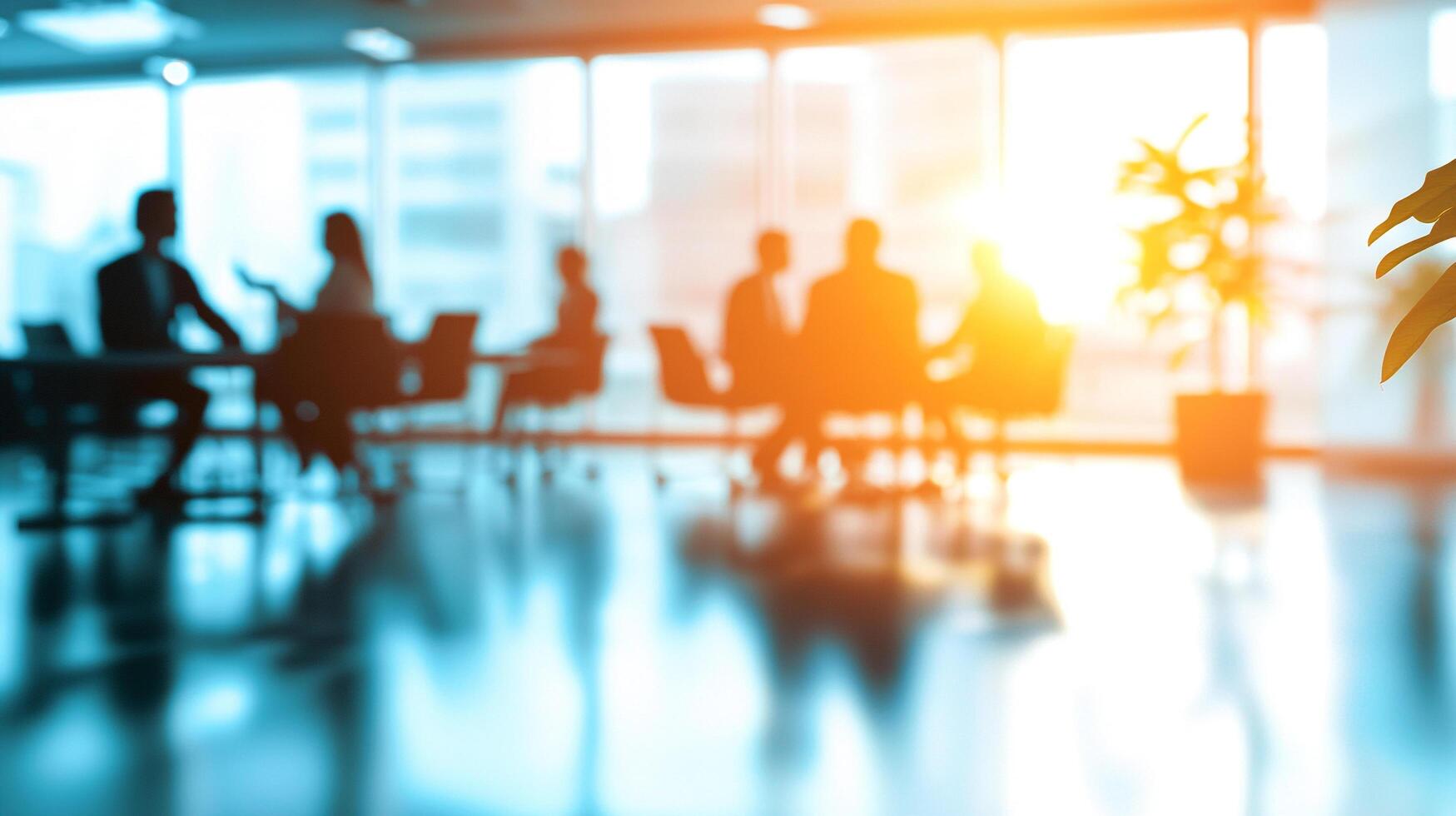 Business team in a meeting. Bright modern office with sunshine streaming through the window. Group of people in a boardroom. photo